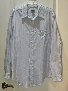 Perlis Men’s Light Blue & White Seersucker Dress Shirt L